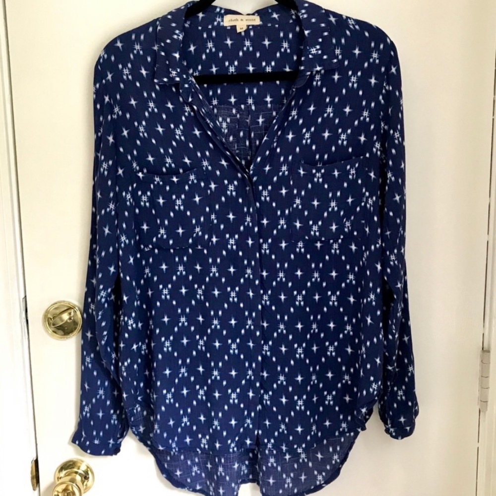 Cloth & Stone Blue Patterned Buttondown Shirt - Picture 4 of 5